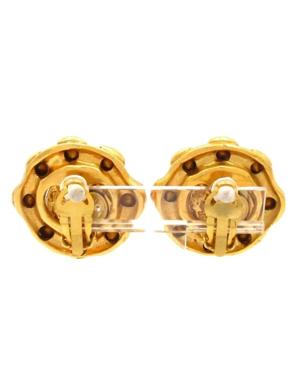 Chanel Earrings Gold Clear CC Logo